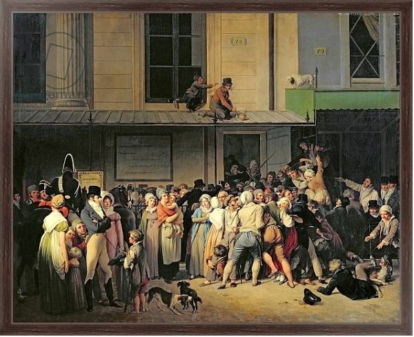 Постер The Entrance to the Theatre de l'Ambigu-Comique before a Free Performance, 1819 с типом исполнения На холсте в раме в багетной раме 221-02