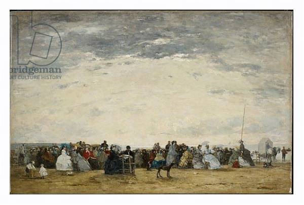 Постер Vacationers on the Beach at Trouville, 1864 с типом исполнения На холсте в раме в багетной раме 221-03