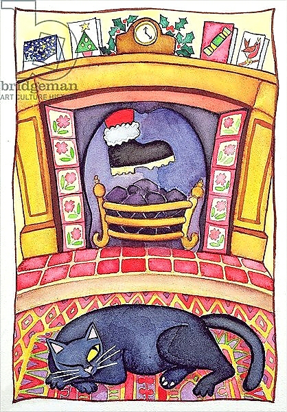 Постер Santa Arriving Down the Chimney с типом исполнения На холсте без рамы