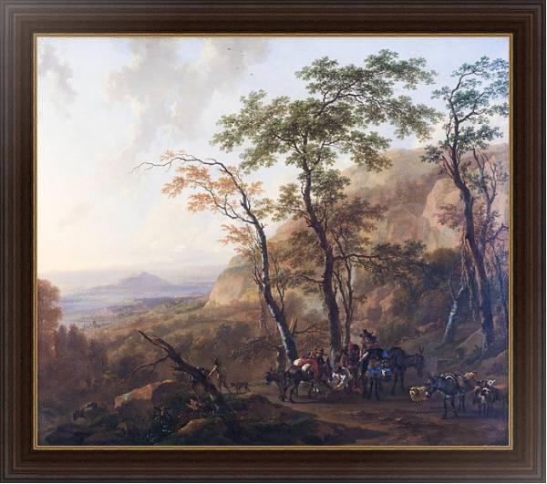 Постер Горный пейзаж с погонщиком с типом исполнения На холсте в раме в багетной раме 1.023.151