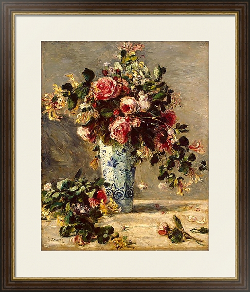 Постер Розы и жасмин в дельфтской вазе с типом исполнения Под стеклом в багетной раме 1.023.036
