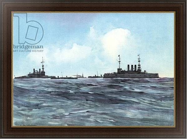Постер The Indiana and New York Flanked and Guarded by Torpedo-Boats and Cruisers с типом исполнения На холсте в раме в багетной раме 1.023.151