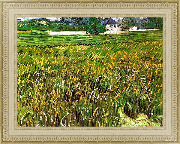 Постер Пшеничное поле в Овере и белый дом с типом исполнения На холсте в раме в багетной раме 484.M48.725