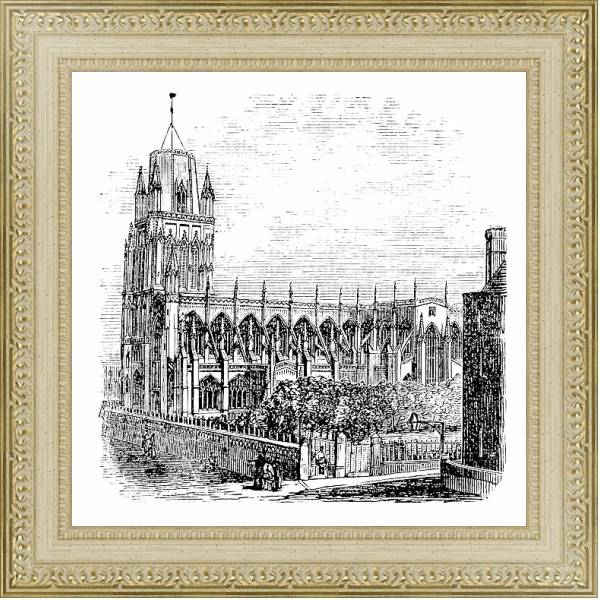 Постер Saint Mary Redcliffe - Anglican church in Bristol, England (United Kingdom). Vintage Engraving from  с типом исполнения Акварель в раме в багетной раме 484.M48.725