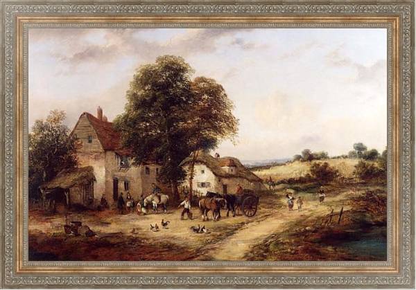 Постер Двор фермы с людьми и лошадьми с типом исполнения На холсте в раме в багетной раме 484.M48.310