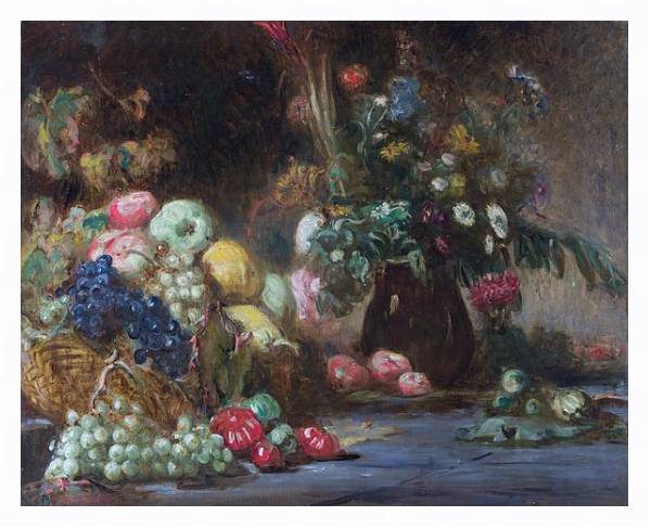 Постер Натюрморт с фруктами и цветами с типом исполнения На холсте в раме в багетной раме 221-03