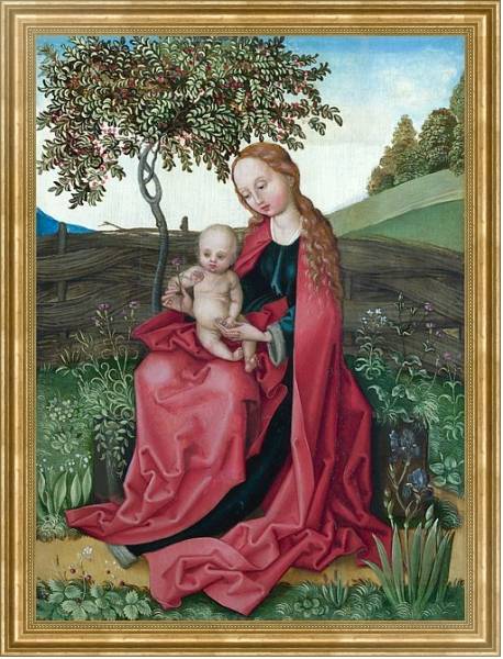 Постер Дева Мария с младенцем в саду с типом исполнения На холсте в раме в багетной раме NA033.1.051