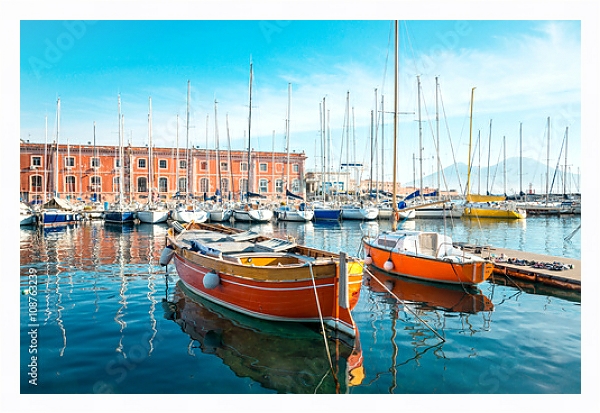 Постер Италия, Неаполь. Street view of Naples harbor with boats с типом исполнения На холсте в раме в багетной раме 221-03