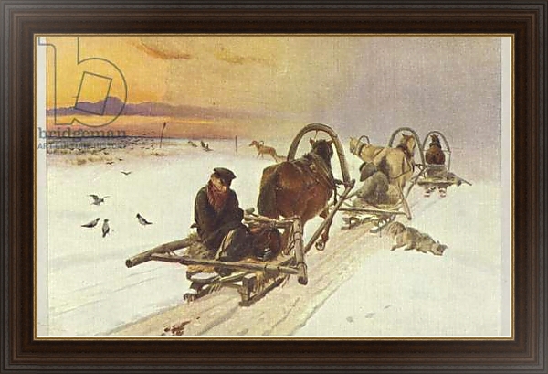 Постер Group of sleighs in Russia, 1871 с типом исполнения На холсте в раме в багетной раме 1.023.151