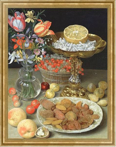 Постер Still life with flowers and dessert с типом исполнения На холсте в раме в багетной раме NA033.1.051