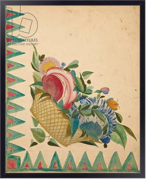 Постер Textile design with basket of flowers, с типом исполнения На холсте в раме в багетной раме 221-01