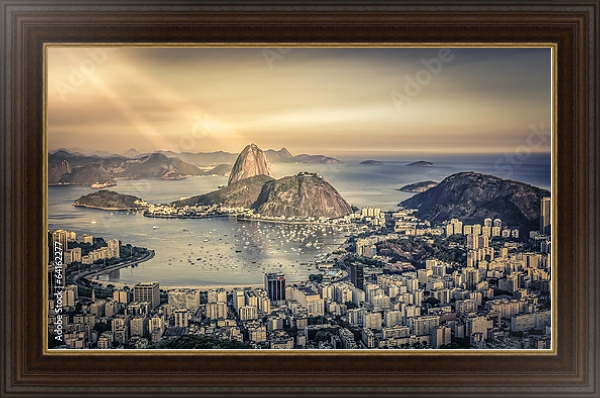 Постер Рио-де-Жанейро в лучах солнца, Бразилия с типом исполнения На холсте в раме в багетной раме 1.023.151