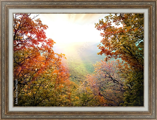 Постер Крым, рассвет в горах с типом исполнения На холсте в раме в багетной раме 595.M52.330