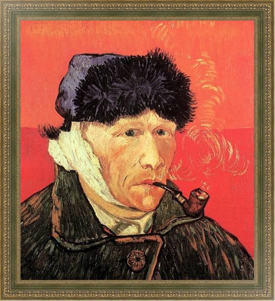 Постер Автопортрет с перевязанным ухом и трубкой с типом исполнения На холсте в раме в багетной раме 484.M48.640