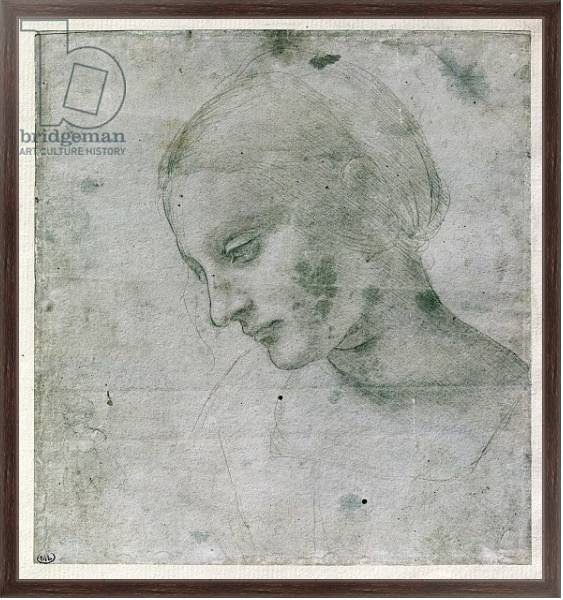 Постер Head of a Young Woman or Head of the Virgin, c.1490 с типом исполнения На холсте в раме в багетной раме 221-02