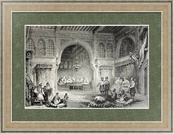 Постер Moorish palace interior, Algiers. Created by Allon and Challis, published on Il Mediterraneo Illustr с типом исполнения Акварель в раме в багетной раме 485.M40.584