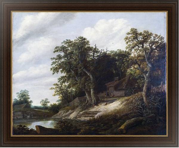 Постер Домик на берегу потока среди деревьев с типом исполнения На холсте в раме в багетной раме 1.023.151