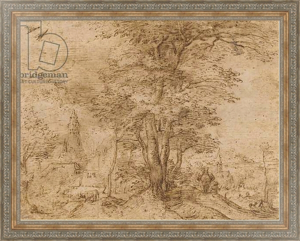 Постер A village with a group of trees and a mule, c.1552-54 с типом исполнения На холсте в раме в багетной раме 484.M48.310