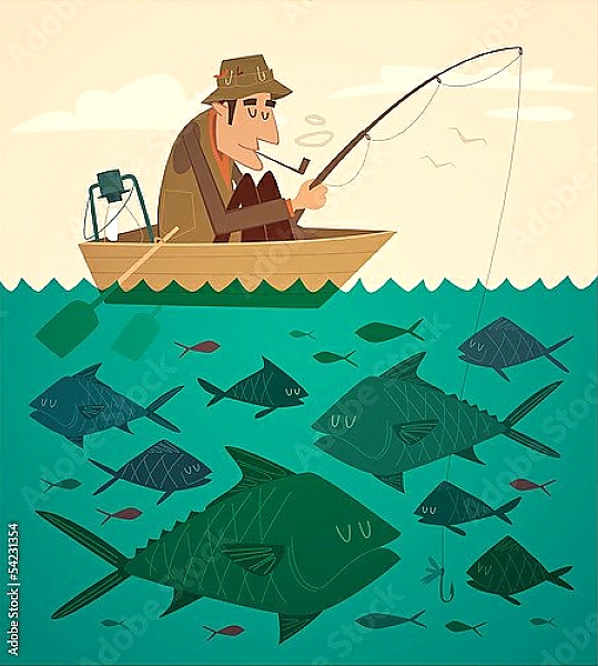 Постер Рыбак в лодке с типом исполнения На холсте без рамы