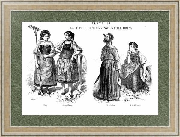 Постер Fin du XIXè Siècle, Habits tradionnels Suisses,Late 19Th Century, Swiss Folk Dress 2 с типом исполнения Акварель в раме в багетной раме 485.M40.584