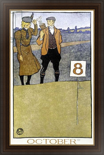 Постер Couple playing golf - in “” Golf Calendar”” by Edward Penfield, ed. 1899 с типом исполнения На холсте в раме в багетной раме 1.023.151
