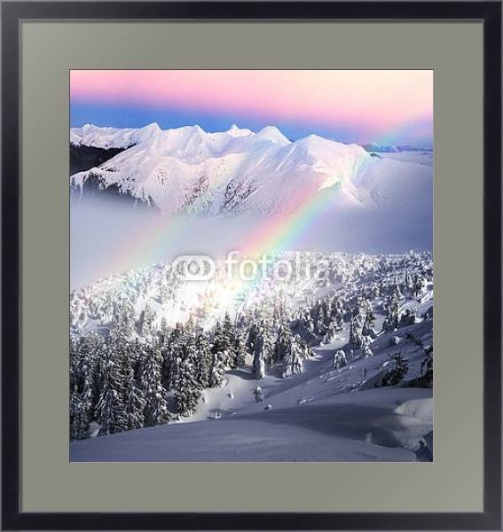 Постер Радуга в снежных горах с типом исполнения Под стеклом в багетной раме 221-01