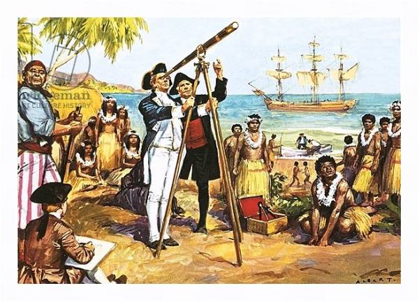 Постер Captain Cook making astronomical observations at Tahiti с типом исполнения На холсте в раме в багетной раме 221-03