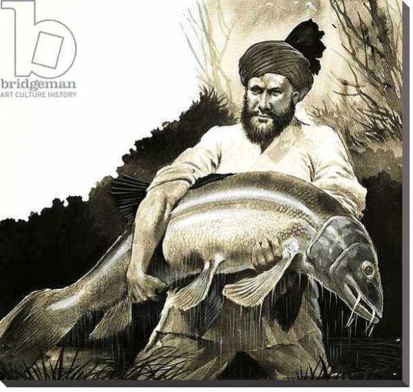Постер Mohammed Khan discovers the body of a big fish in a pool с типом исполнения На холсте без рамы
