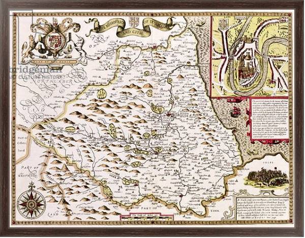 Постер The Bishoprick and City of Durham,1611-12 с типом исполнения На холсте в раме в багетной раме 221-02