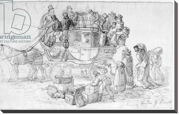 Постер A West Country Mail Coach leaving Piccadilly, 1829 с типом исполнения На холсте без рамы