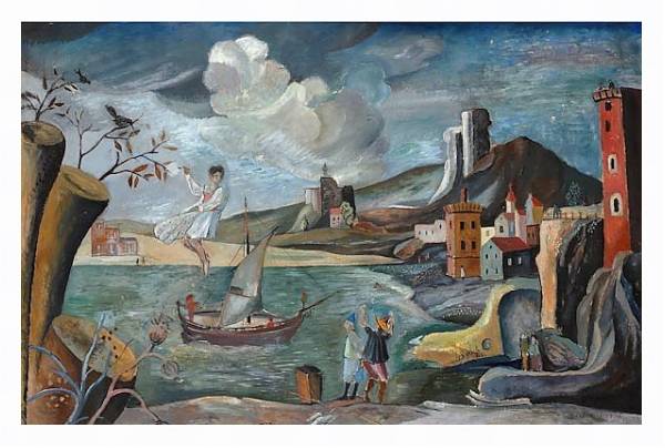 Постер Surrealistiskt landskap med figurer с типом исполнения На холсте в раме в багетной раме 221-03