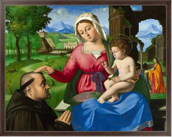 Постер Дева Мария и младенец с просящим с типом исполнения На холсте в раме в багетной раме 221-02