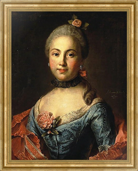 Постер Портрет неизвестной в темно-голубом платье с типом исполнения На холсте в раме в багетной раме NA033.1.051