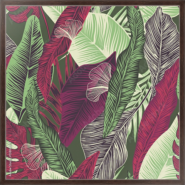 Постер Тропические листья 1 с типом исполнения На холсте в раме в багетной раме 221-02