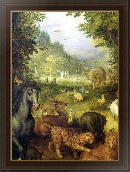 Постер Earth, or The Earthly Paradise, detail of animals, 1607-08 с типом исполнения На холсте в раме в багетной раме 1.023.151