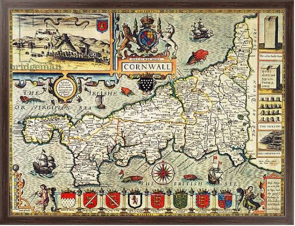 Постер Map of Cornwall from the 'Theatre of the Empire of Great Britain', pub. 1627 с типом исполнения На холсте в раме в багетной раме 221-02