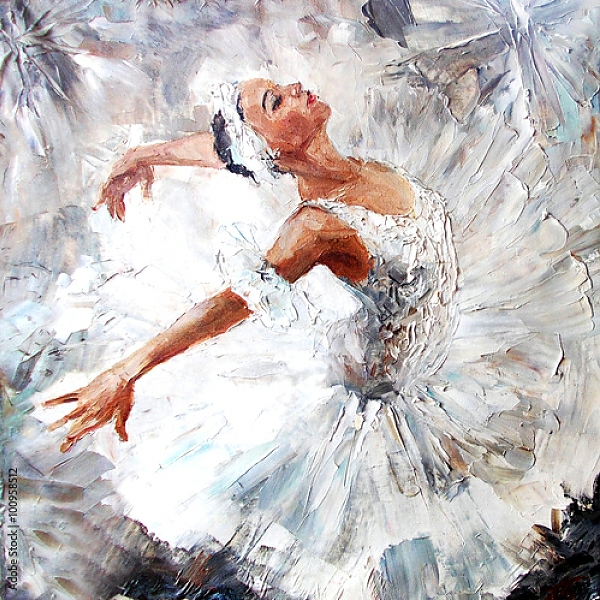 Постер Балерина в белом с типом исполнения На холсте без рамы
