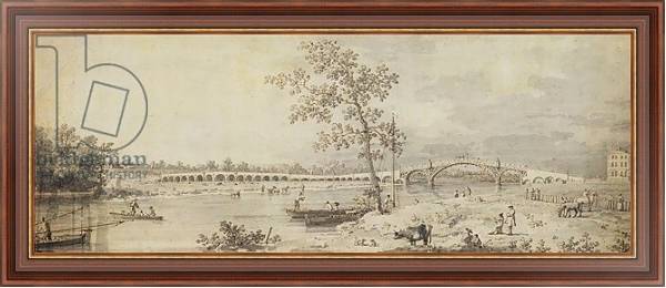 Постер Old Walton Bridge seen from the Middlesex Shore, 1755 с типом исполнения На холсте в раме в багетной раме 35-M719P-83