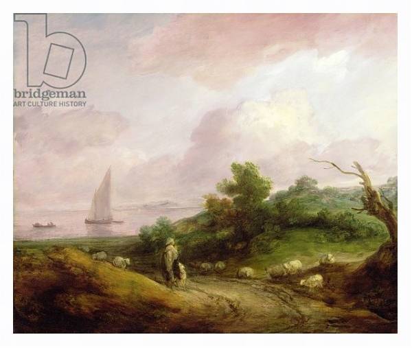 Постер Coastal Landscape with a Shepherd and his Flock, c.1783-4 с типом исполнения На холсте в раме в багетной раме 221-03