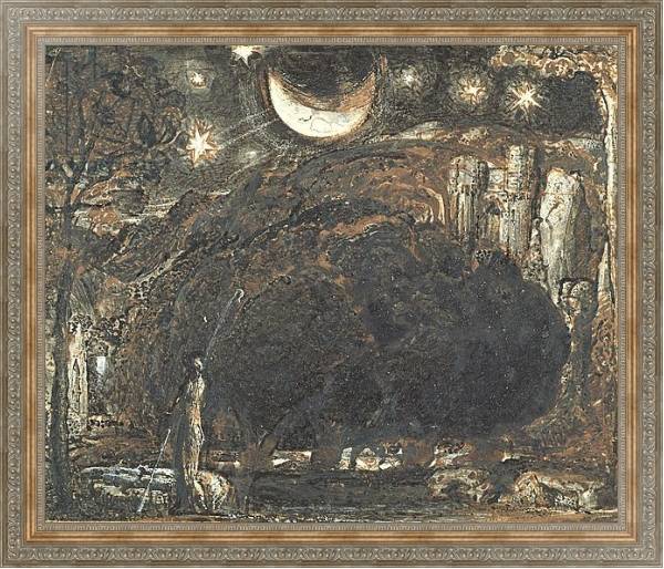 Постер A Shepherd and his Flock under the Moon and Stars, c.1827 с типом исполнения На холсте в раме в багетной раме 484.M48.310