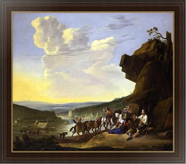 Постер Пейзаж с отдыхающими крестьянами с типом исполнения На холсте в раме в багетной раме 1.023.151
