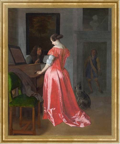 Постер Женщина, стоящая у клавесина, мужчина сидящий рядом с ней с типом исполнения На холсте в раме в багетной раме NA033.1.051