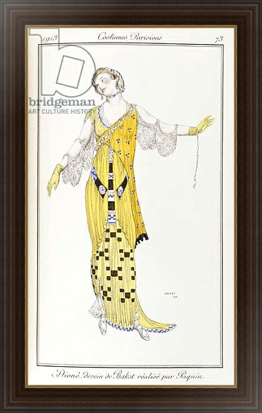 Постер Parisian clothing: Dione-drawing by Bakst executed by Paquin, 1913 с типом исполнения На холсте в раме в багетной раме 1.023.151