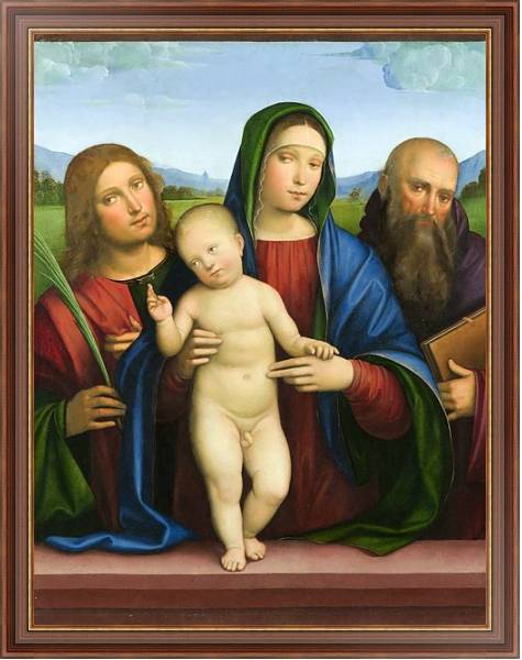 Постер Дева Мария с младенцем и двумя Ангелами 1 с типом исполнения На холсте в раме в багетной раме 35-M719P-83