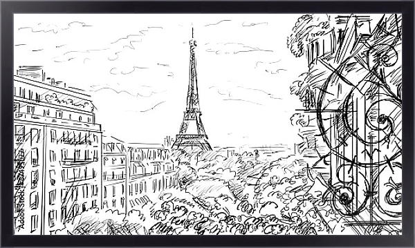 Постер Париж в Ч/Б рисунках #44 с типом исполнения На холсте в раме в багетной раме 221-01
