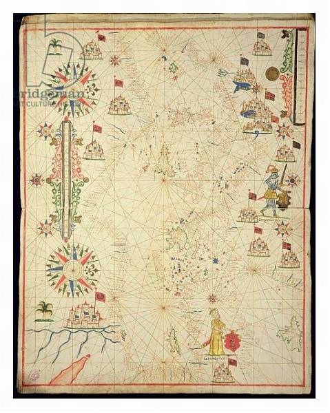 Постер The Mediterranean Basin, from a nautical atlas, 1646 с типом исполнения На холсте в раме в багетной раме 221-03