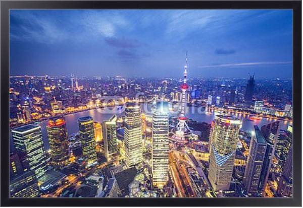 Постер Китай, Шанхай. Вид с птичьего полета #1 с типом исполнения На холсте в раме в багетной раме 221-01