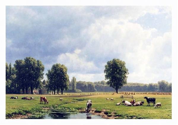 Постер Голландский пейзаж со скотом с типом исполнения На холсте в раме в багетной раме 221-03