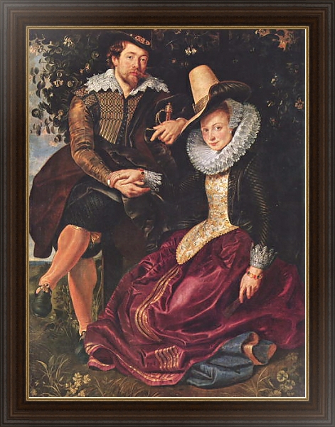 Постер Автопортрет с женой Изабеллой Брант в зарослях жимолости с типом исполнения На холсте в раме в багетной раме 1.023.151
