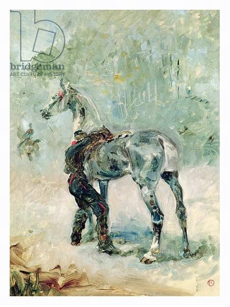 Постер Artilleryman Saddling his Horse, 1879 с типом исполнения На холсте в раме в багетной раме 221-03